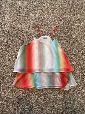 Abbeline Rainbow Stripe Tank in Red, Teal, Pink, Cream